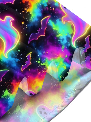 Adaychic Men's Graphic Halloween Neon Ghosts And Bats Print Short Sleeve Shirt with Chest Pocket