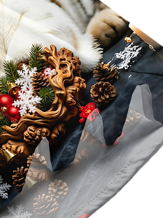 Adaychic Men's Short Sleeve Shirt - Christmas Ornaments And Pine Cones Print Tiger In Bunny Costume Print with Chest Pocket