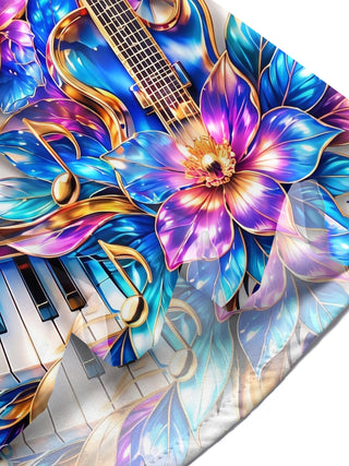 Adaychic Men's Hawaiian 3D Musical Instruments Print Short Sleeve Shirt with Chest Pocket