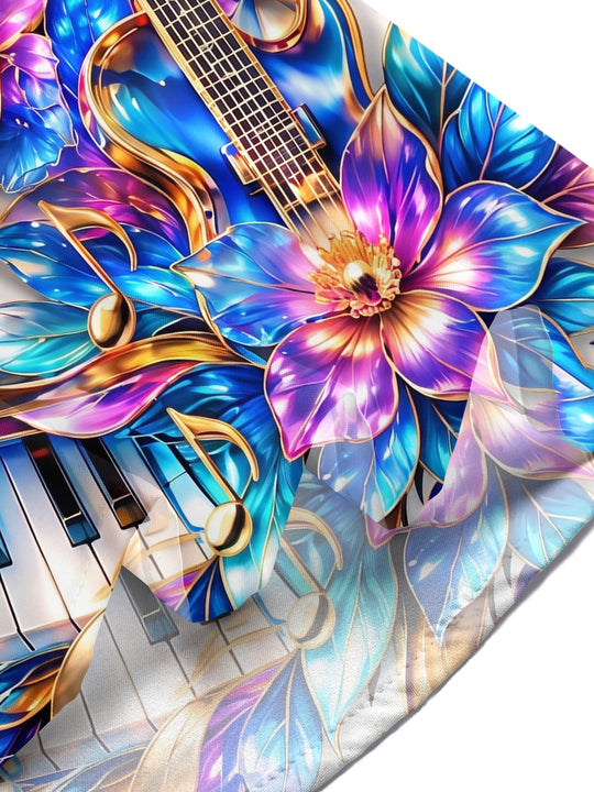 Adaychic Men's Hawaiian 3D Musical Instruments Print Short Sleeve Shirt with Chest Pocket