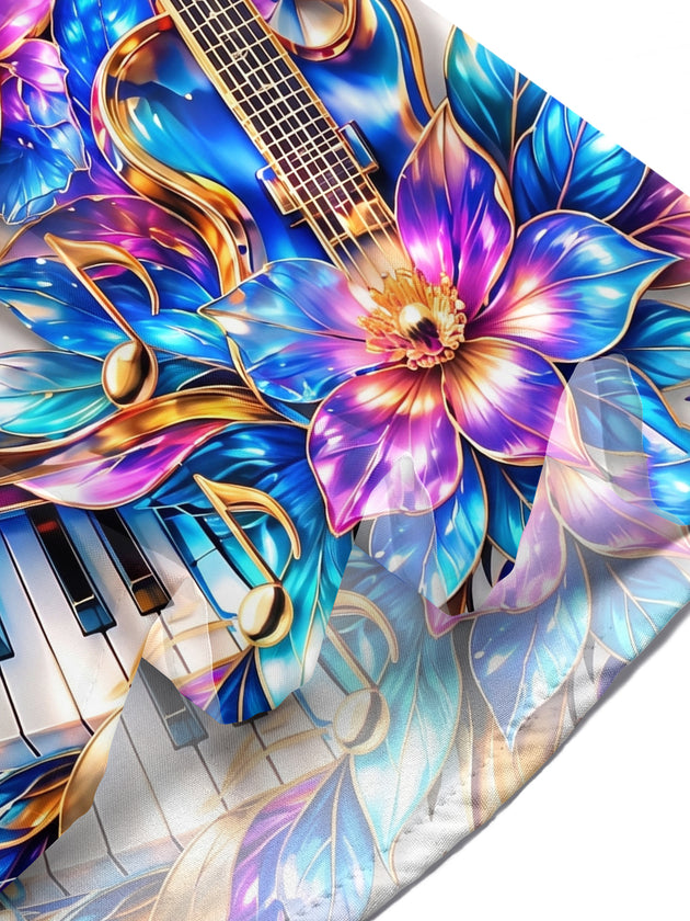 Adaychic Men's Hawaiian 3D Musical Instruments Print Short Sleeve Shirt with Chest Pocket