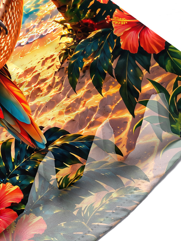 Adaychic Men's Hawaiian Parrot On Hammock Print Short Sleeve Shirt with Chest Pocket