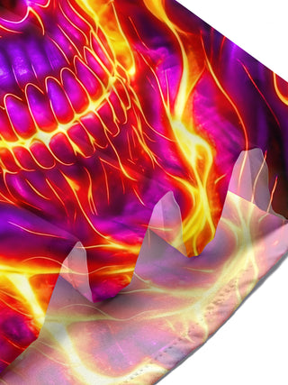 Adaychic Men's Graphic 3D Purple Flaming Skull Print Short Sleeve Button Down Shirt with Chest Pocket