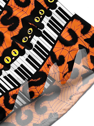 Adaychic Men's Hawaiian Halloween Cats Print Short Sleeve Shirt with Chest Pocket