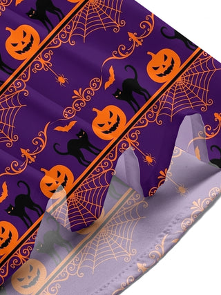 Adaychic Men's Halloween Black Cats And Pumpkins Print Short Sleeve Shirt with Chest Pocket