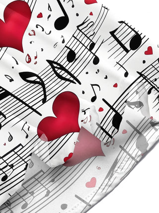 Adaychic Men's Printed Musical Notes Print Red Hearts Print Short Sleeve Shirt with Chest Pocket
