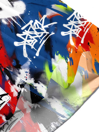 Adaychic Men's Graffiti Text And Spray Paint Splatters Print Short Sleeve Shirt with Chest Pocket
