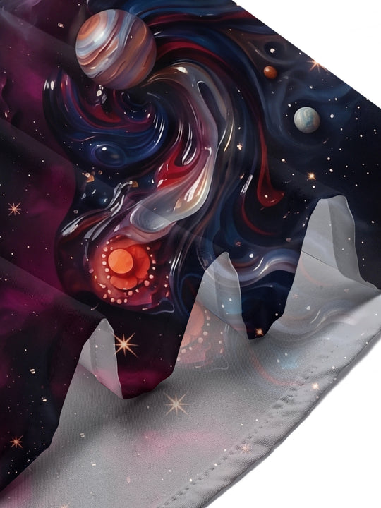 Adaychic Men's Printed Space Nebula Print Planets Print Short Sleeve Shirt with Chest Pocket