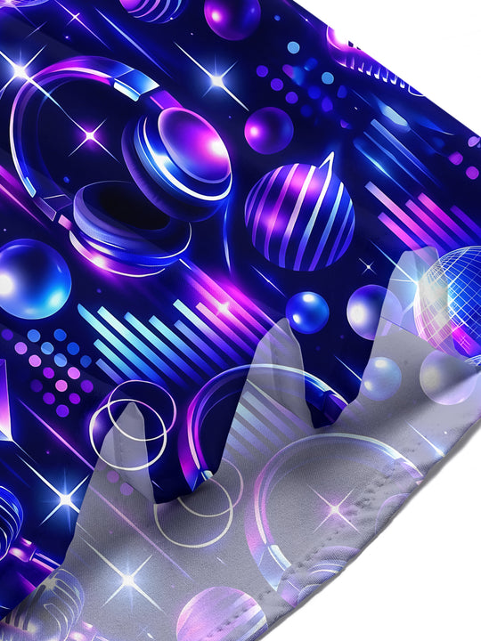 Adaychic Men's Neon Music Equipment And Disco Balls Print Short Sleeve Shirt with Chest Pocket