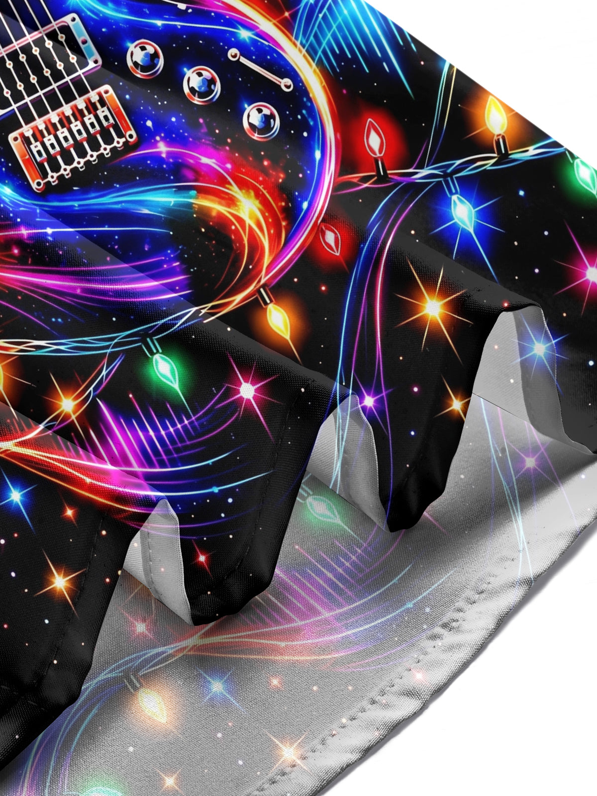 Adaychic Men's Long Sleeve Shirt - Neon Electric Guitar And Christmas Light Strings Print with Chest Pocket