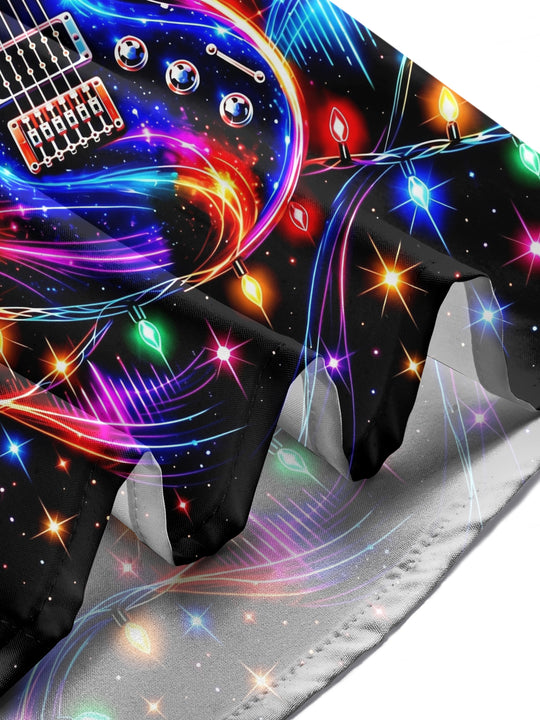 Adaychic Men's Long Sleeve Shirt - Neon Electric Guitar And Christmas Light Strings Print with Chest Pocket