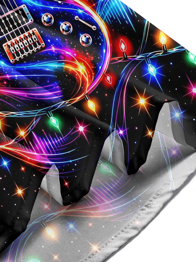 Adaychic Men's Long Sleeve Shirt - Neon Electric Guitar And Christmas Light Strings Print with Chest Pocket