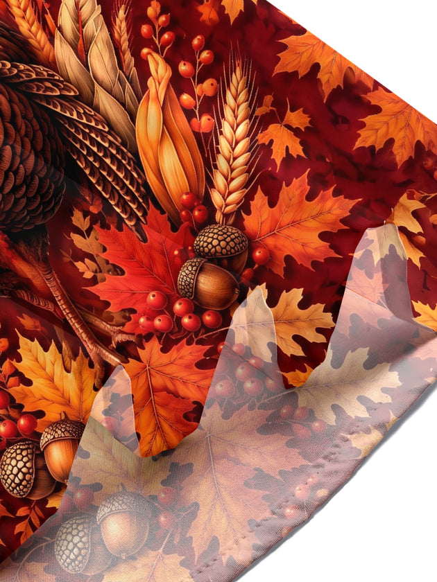 Adaychic Men's Thanksgiving Turkey And Autumn Leaves Print Short Sleeve Shirt with Chest Pocket