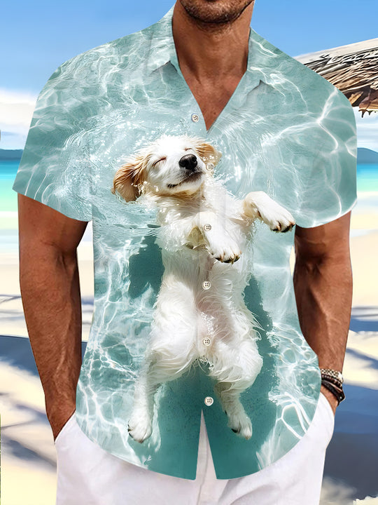 men's dog print shirt front view