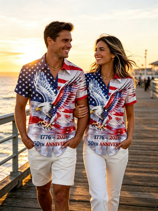 Couple Matching Shirts Patriotic Eagle Flag Graphic Short Sleeve