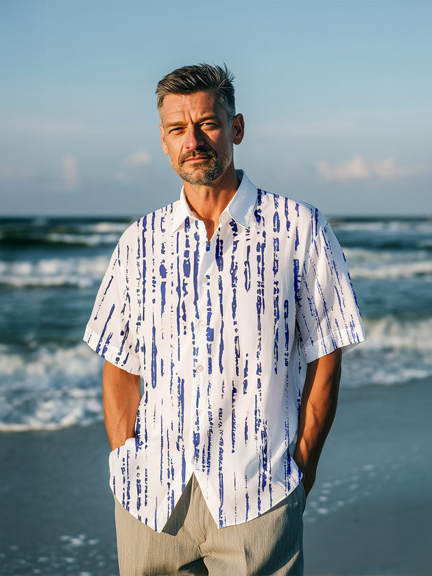 Men's geometric print short sleeve shirt front view