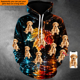 Adaychic Men Maple Leaf & Water Droplets Custom Photo Dog Print Long Sleeve Hoodie