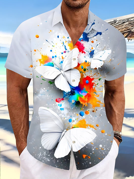 Men's tie dye short sleeve pocket shirt front view