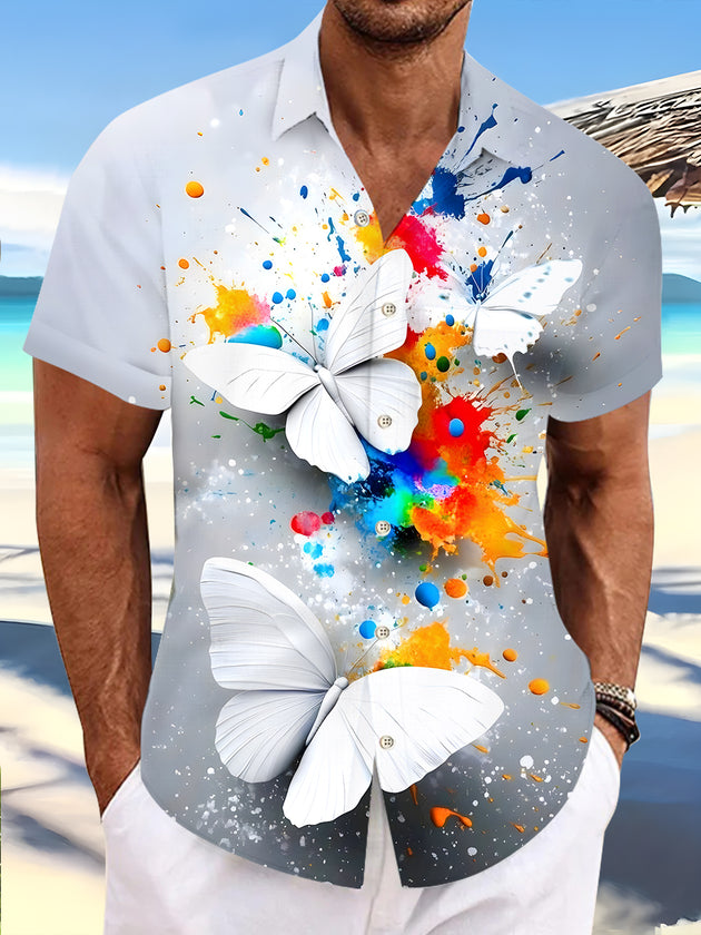 Men's tie dye short sleeve pocket shirt front view
