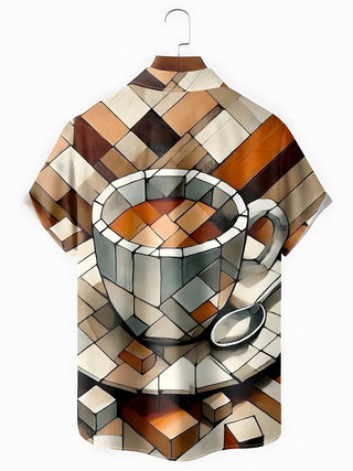 Men's coffee short sleeve shirt back view