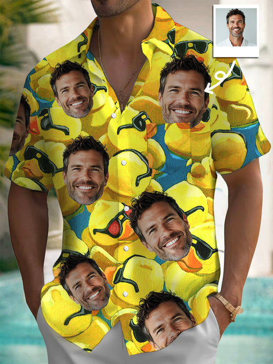 Men's retro Hawaiian short sleeve shirt with pocket front view for tropical beach vacation