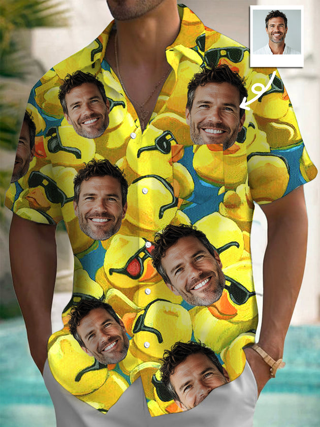 Men's retro Hawaiian short sleeve shirt with pocket front view for tropical beach vacation