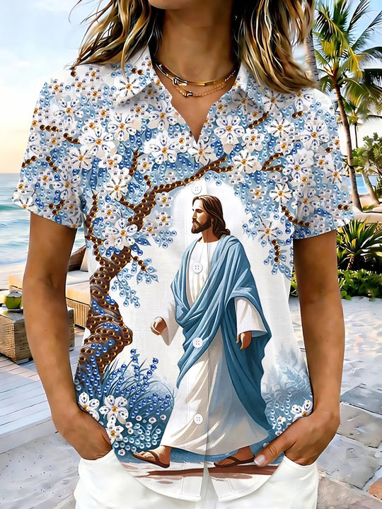 Couple Matching Shirts Jesus Christian Graphic Short Sleeve Casual