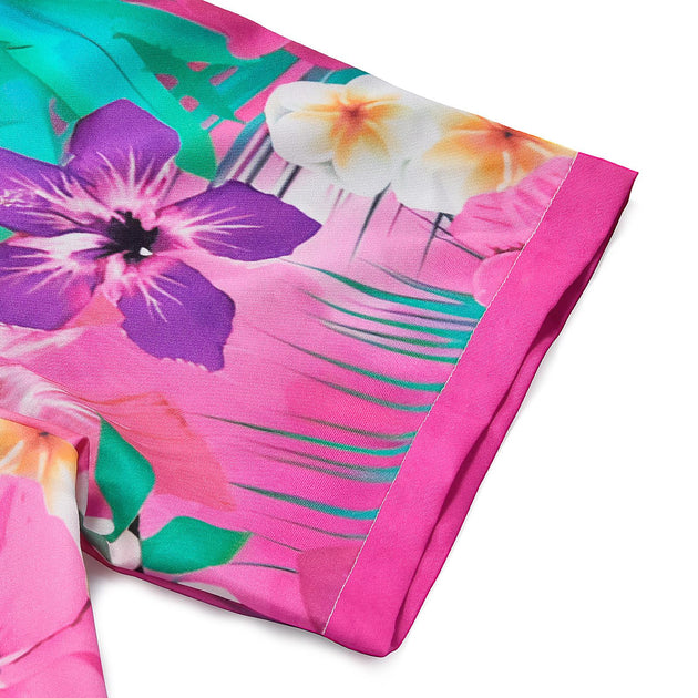 Adaychic Men's Hawaiian Pink Tropical Floral Print Short Sleeve Button Down Shirt