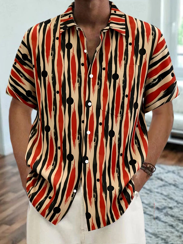 Men's retro print pocket short sleeve shirt front view