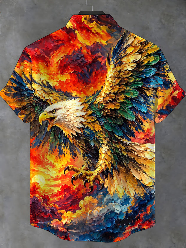 Adaychic Men's Hawaiian Bald Eagle With Spread Wings Print Short Sleeve Shirt with Chest Pocket