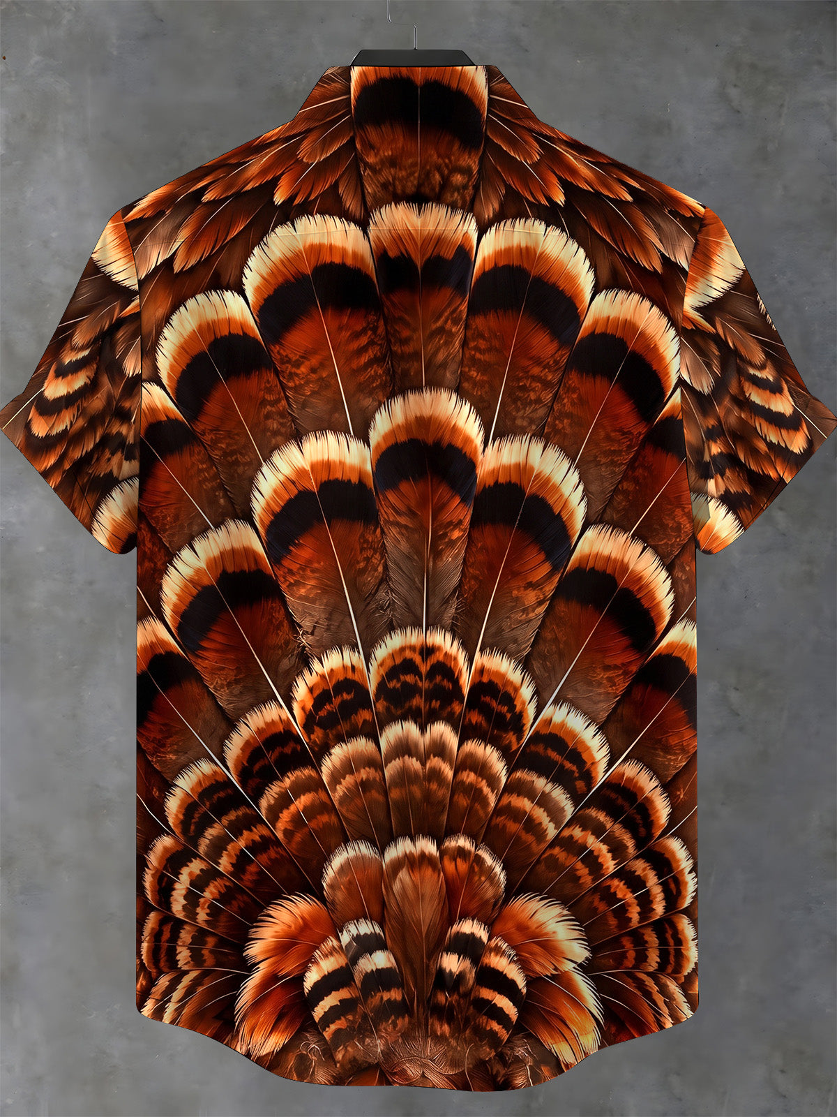 Adaychic Men's Thanksgiving Day Turkey Feathers Print Short Sleeve Shirt with Chest Pocket