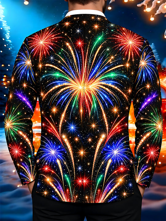 Adaychic Men's Printed Colorful Fireworks Print Long Sleeve Shirt with Chest Pocket