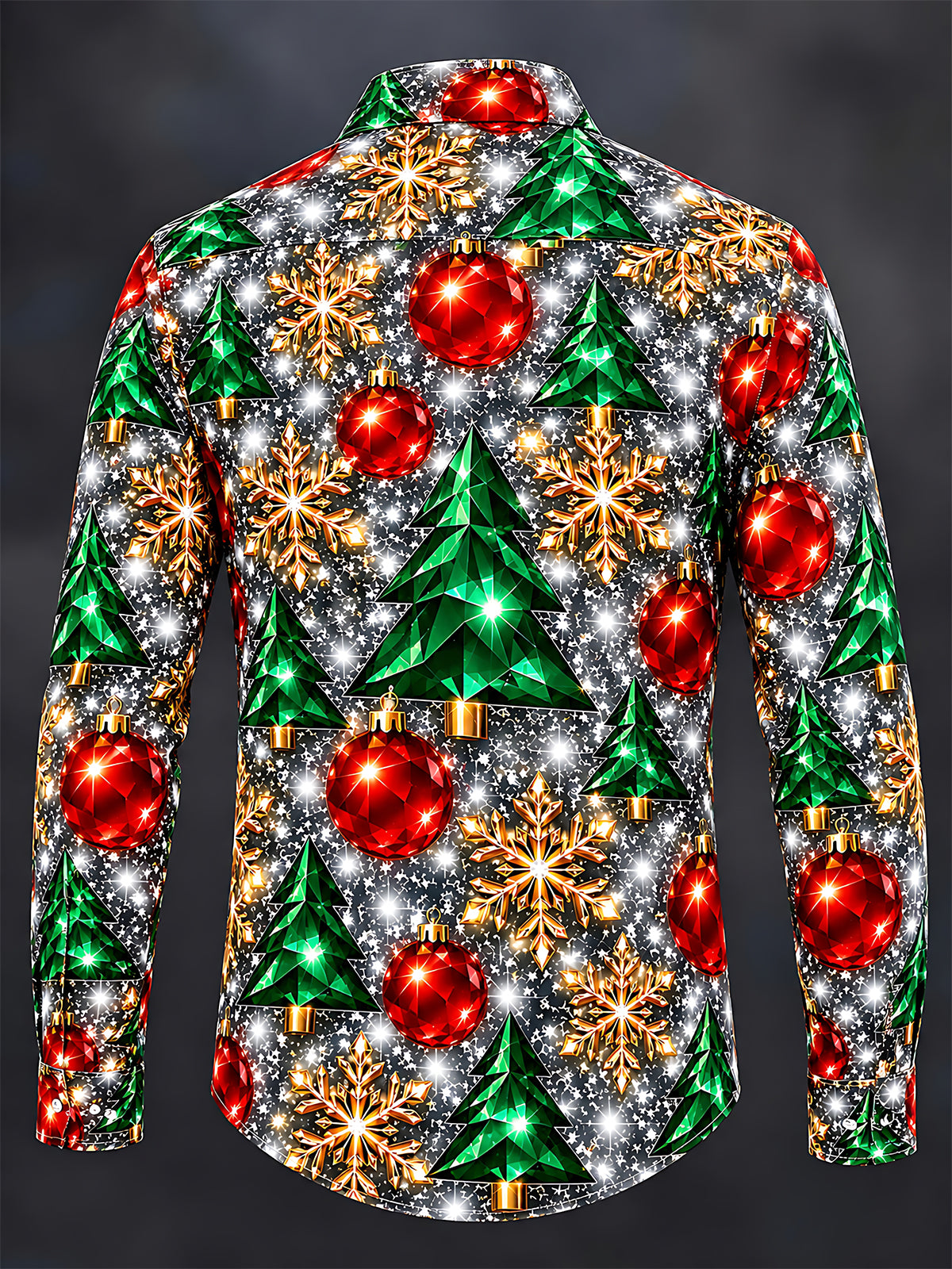 Adaychic Men's Printed Christmas Trees And Ornaments Print Long Sleeve Shirt with Chest Pocket