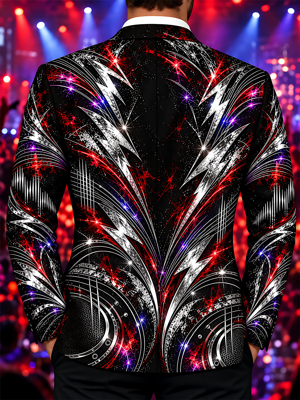Adaychic Men's Abstract Lightning Bolts And Neon Sparks Print Long Sleeve Shirt with Chest Pocket