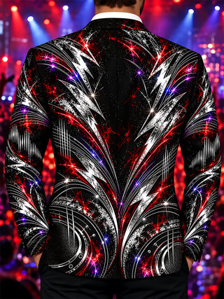 Adaychic Men's Abstract Lightning Bolts And Neon Sparks Print Long Sleeve Shirt with Chest Pocket