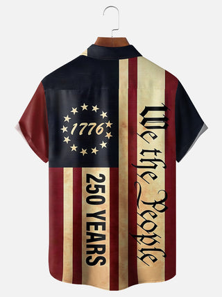Men's short sleeve shirt with American flag print back view