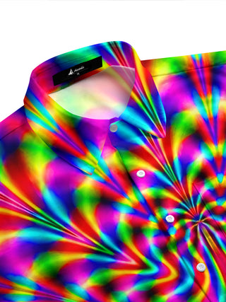 Adaychic Men's Abstract Psychedelic Mandala Swirl Print Short Sleeve Shirt with Chest Pocket