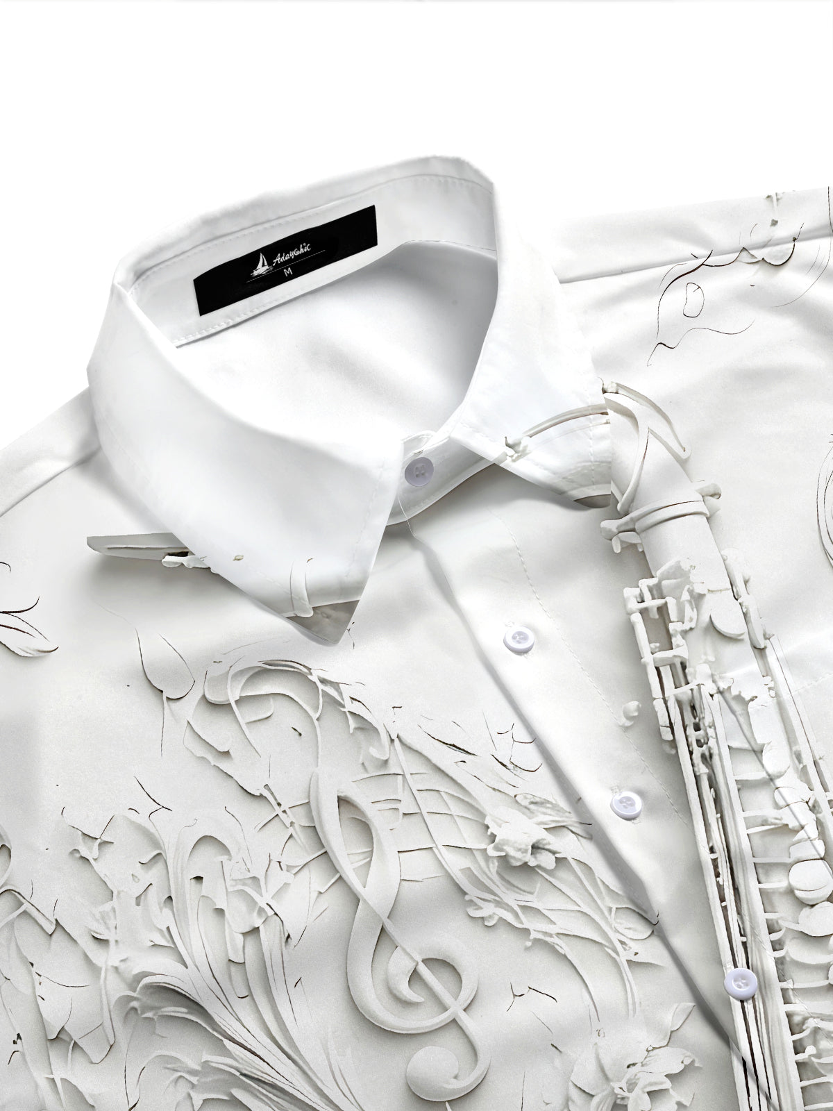 Adaychic Men's Graphic Floral 3D Saxophone Musical Print Short Sleeve Button Down Shirt with Chest Pocket