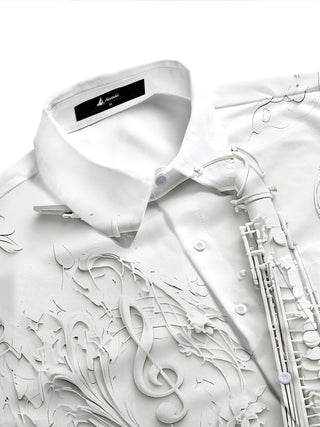 Adaychic Men's Graphic Floral 3D Saxophone Musical Print Short Sleeve Button Down Shirt with Chest Pocket