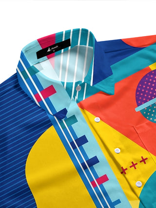 Adaychic Men's Geometric Music Instruments Print Short Sleeve Shirt with Chest Pocket