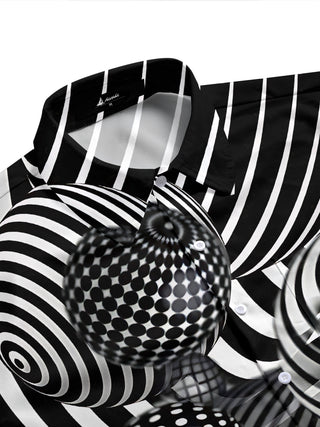Adaychic Men's 3D 3D Abstract Spheres Print Short Sleeve Shirt with Chest Pocket
