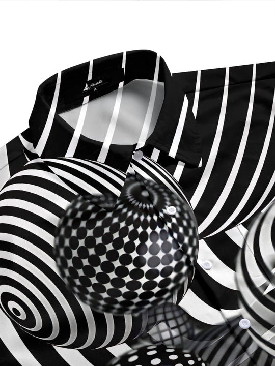 Adaychic Men's 3D 3D Abstract Spheres Print Short Sleeve Shirt with Chest Pocket