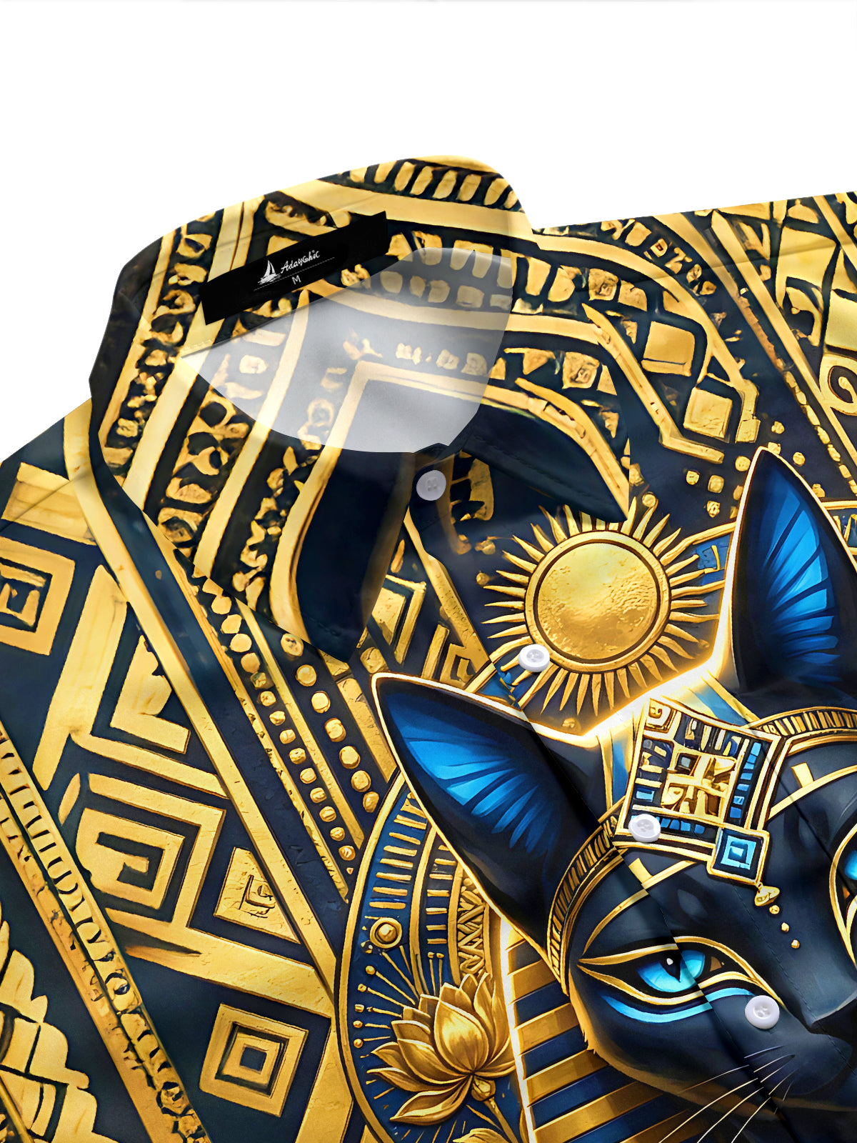 Adaychic Men's Graphic Floral Egyptian Cat Pharaoh Print Short Sleeve Button Down Shirt with Chest Pocket