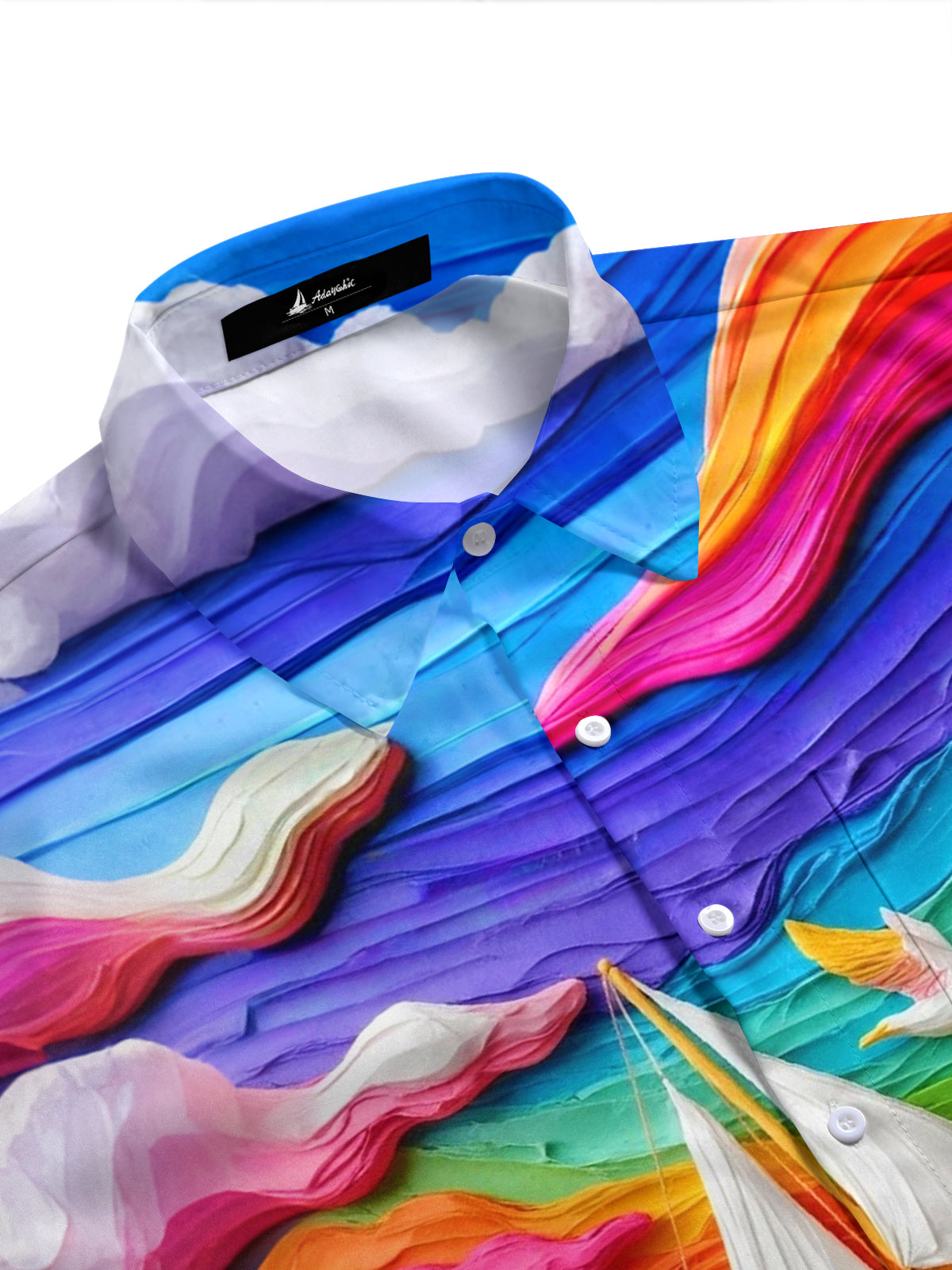 Adaychic Men's Graphic Rainbow Ocean Waves Print Short Sleeve Shirt with Chest Pocket