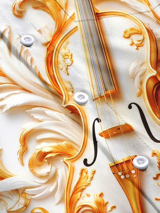 Adaychic Men's Gilded Carved Violin With Baroque Relief Print Long Sleeve Shirt with Chest Pocket