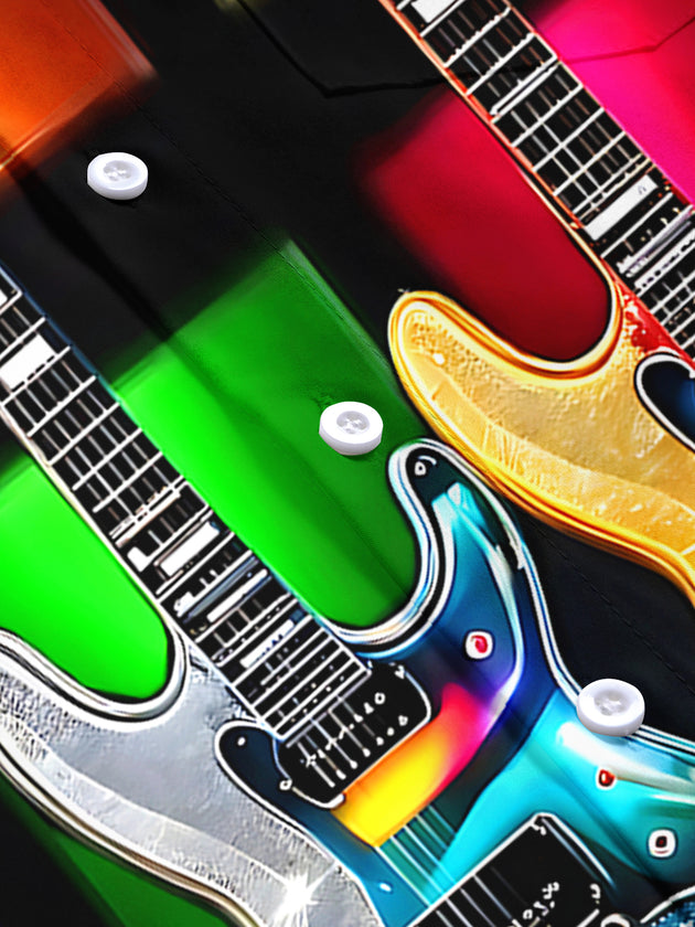 Colorful Music Guitar Men's Pocket Short Sleeve Shirts