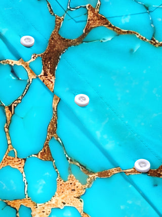 Adaychic Men's Abstract Turquoise And Gold Marble Pattern Short Sleeve Shirt with Chest Pocket