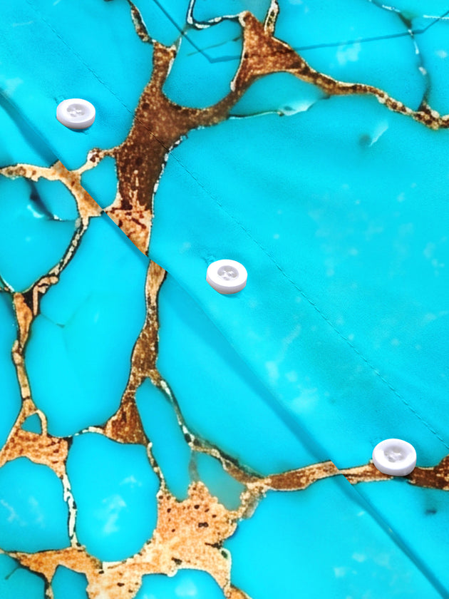 Adaychic Men's Abstract Turquoise And Gold Marble Pattern Short Sleeve Shirt with Chest Pocket
