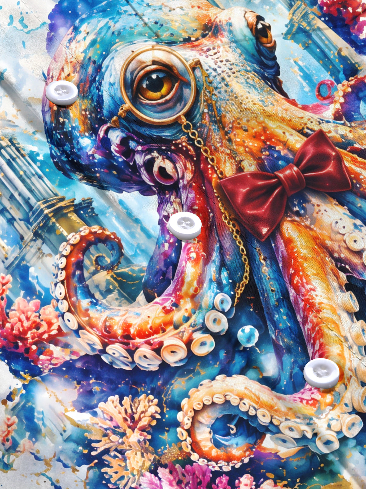 Adaychic Men's Graphic Octopus With Bow Tie And Monocle Print Long Sleeve Shirt with Chest Pocket
