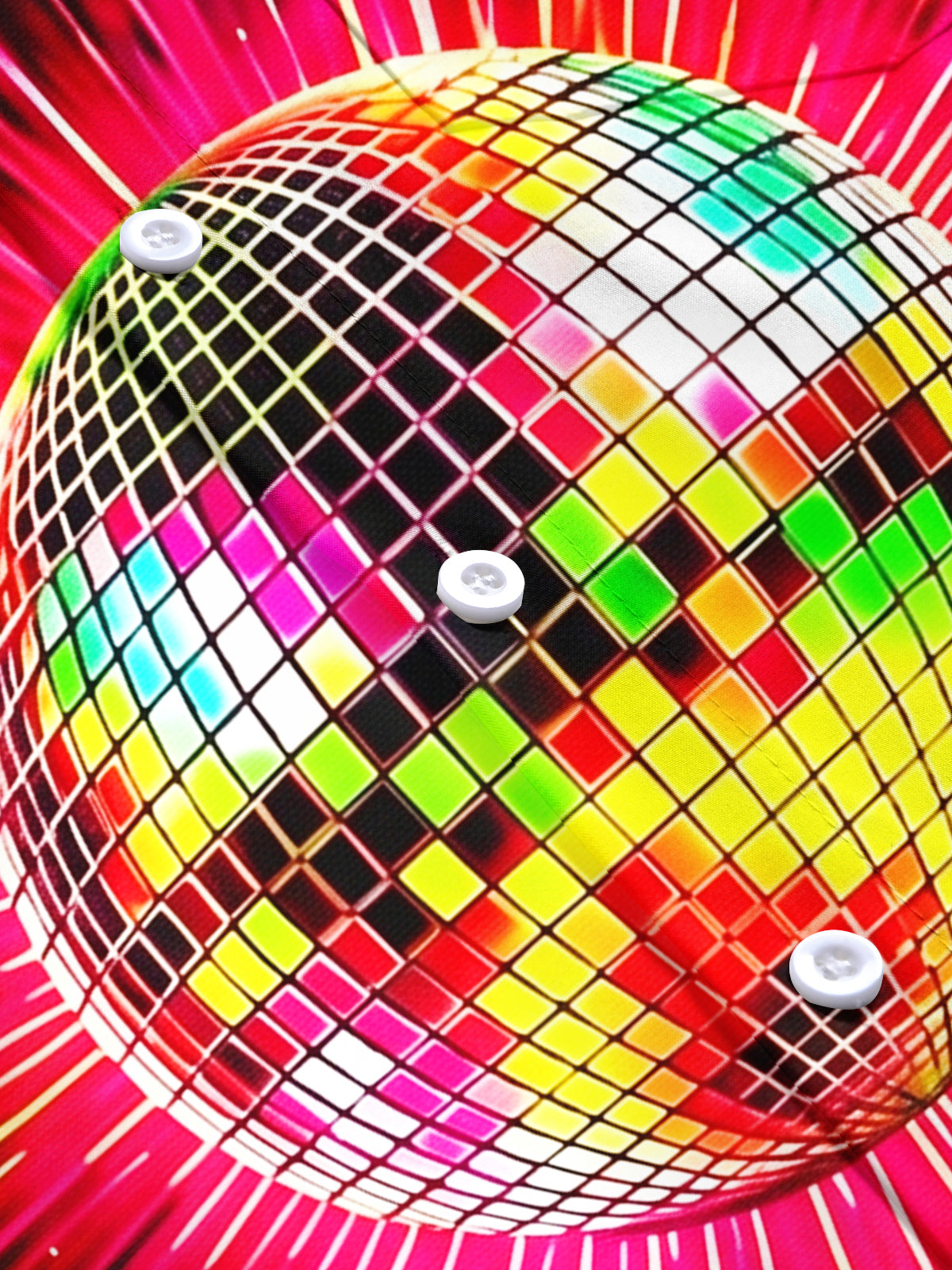 Adaychic Men's Retro Disco Ball Print Neon Light Rays Print Short Sleeve Shirt with Chest Pocket